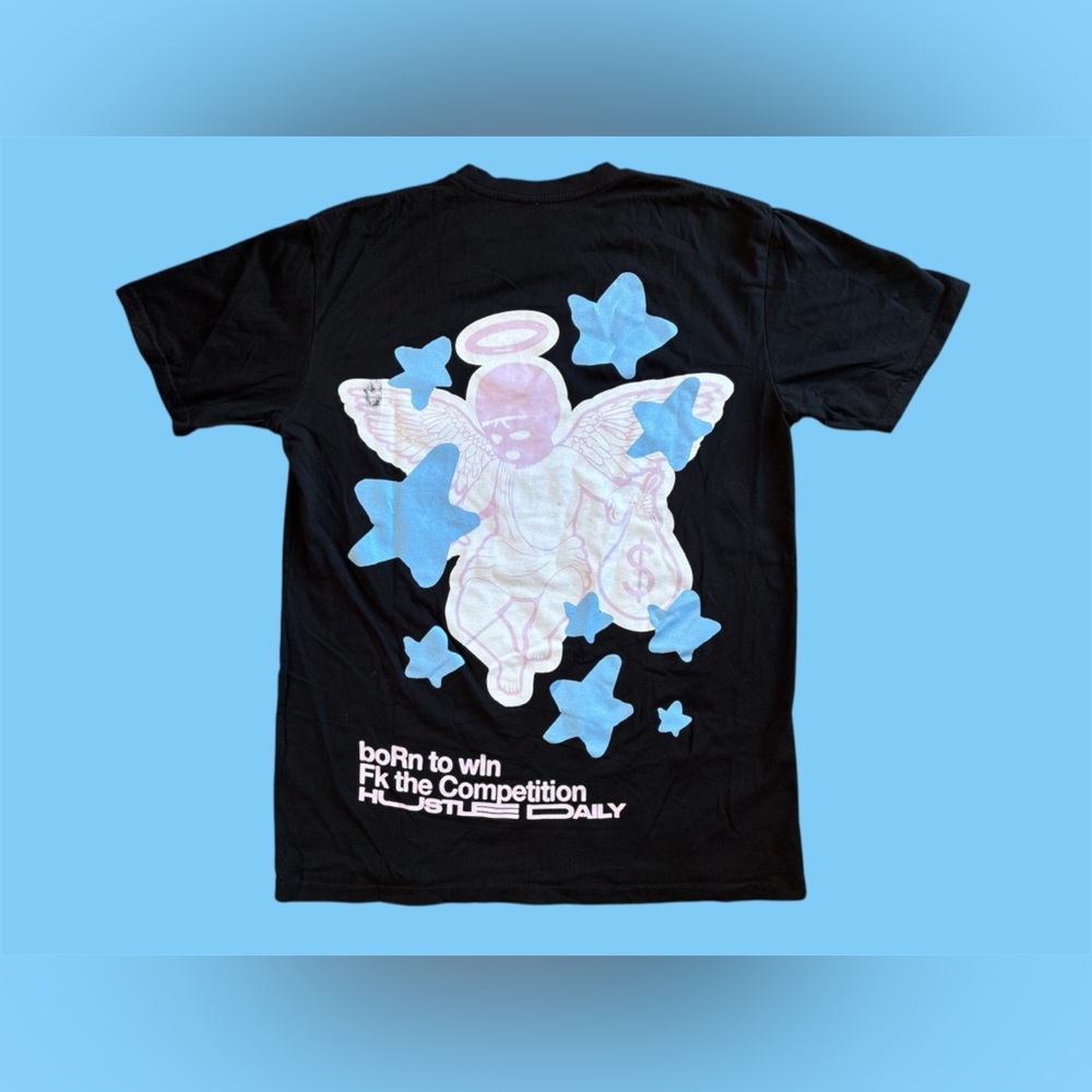 Hustle Daily Muerte Born to Win Angel Graphic T-Shirt Black Size L
